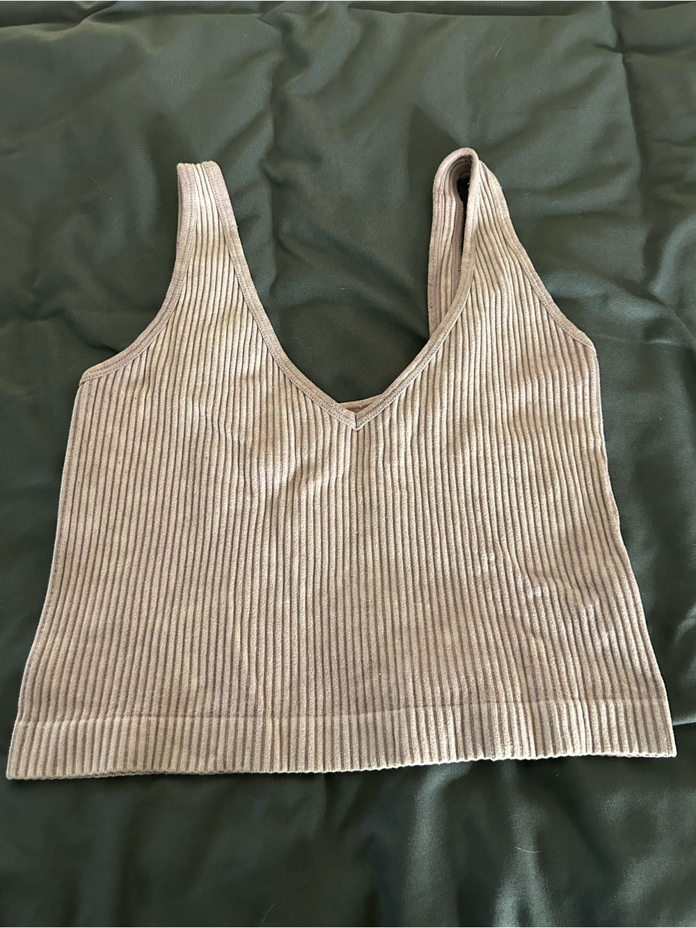 Aura Ribbed V-Neck Tank Top - Taupe